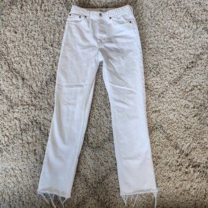Zara Straight Leg Raw Edge High Rise White Jeans - Sz 6